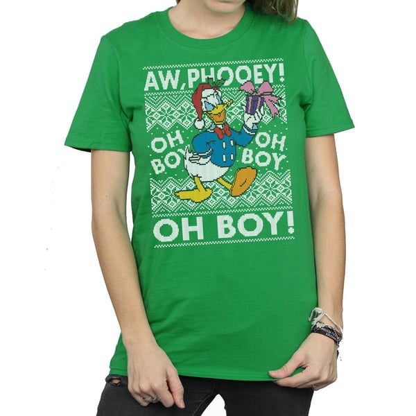Disney Womens/Ladies Donald Duck Christmas Fair Isle Cotton Boyfriend T-Shirt