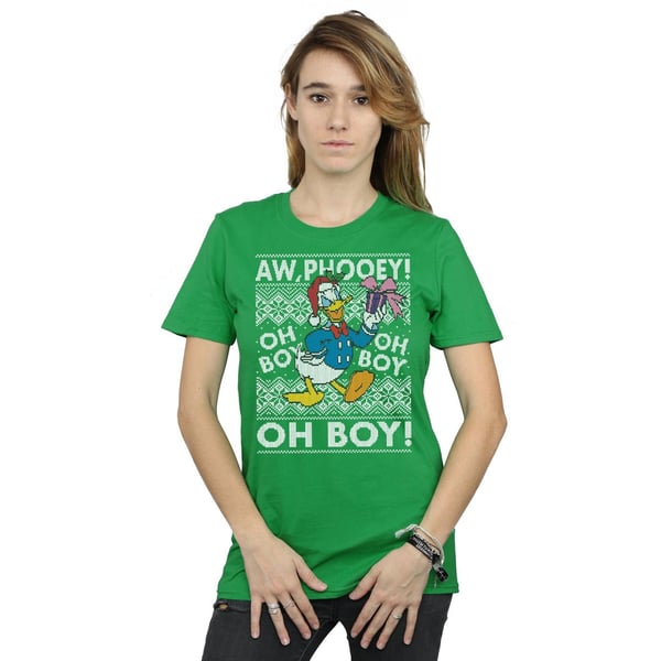 Disney Womens/Ladies Donald Duck Christmas Fair Isle Cotton Boyfriend T-Shirt