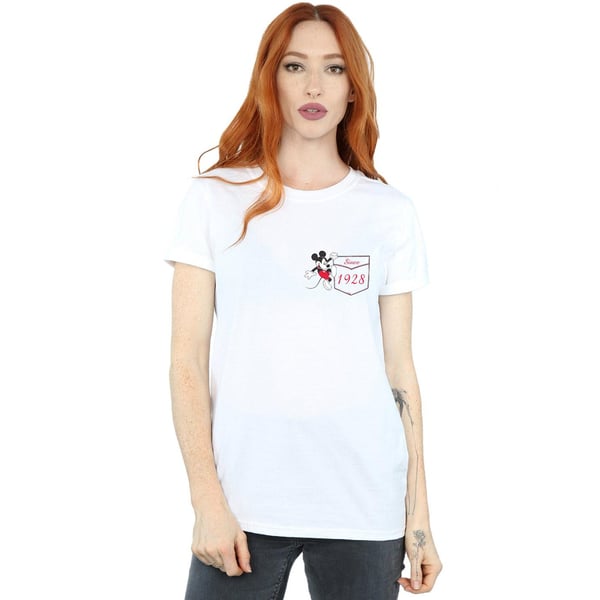 Disney Womens/Ladies Mickey Mouse Faux Pocket Since 1928 Cotton Boyfriend T-Shirt