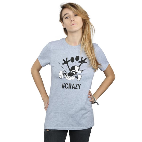 Disney Womens/Ladies Mickey Mouse #Crazy Cotton Boyfriend T-Shirt