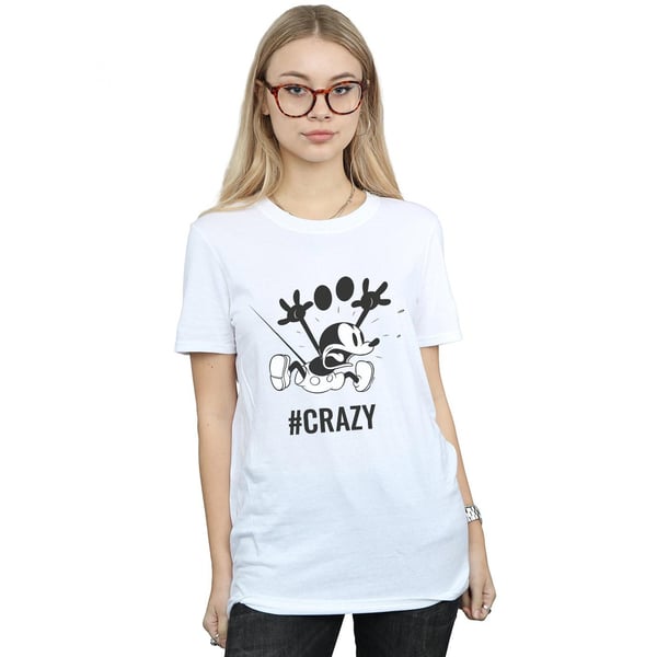 Disney Womens/Ladies Mickey Mouse #Crazy Cotton Boyfriend T-Shirt