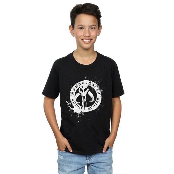 Star Wars Boys The Mandalorian Bounty Hunter Splatter Skull T-Shirt