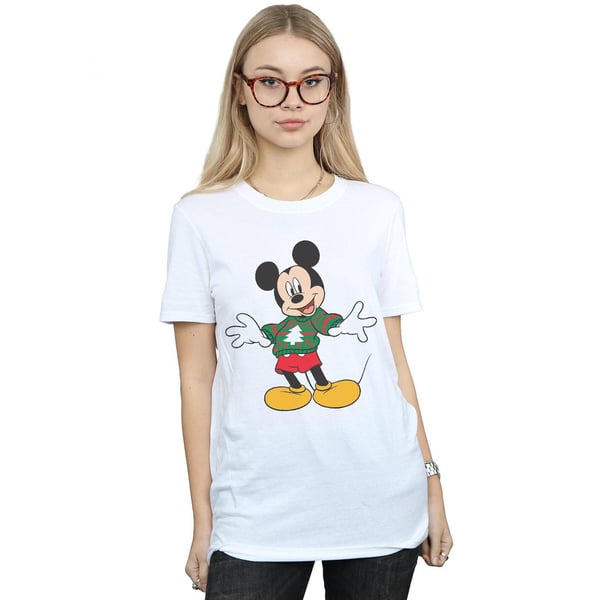 Disney Womens/Ladies Mickey Mouse Christmas Jumper Stroke Cotton Boyfriend T-Shirt
