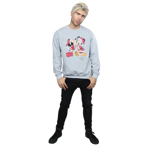 Disney Mens Mickey And Minnie Christmas Kiss Sweatshirt