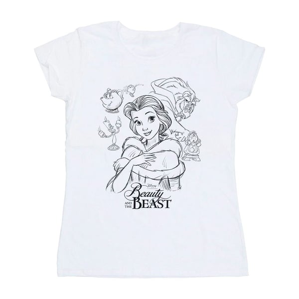 Disney Womens/Ladies Beauty And The Beast Collage Sketch Cotton T-Shirt