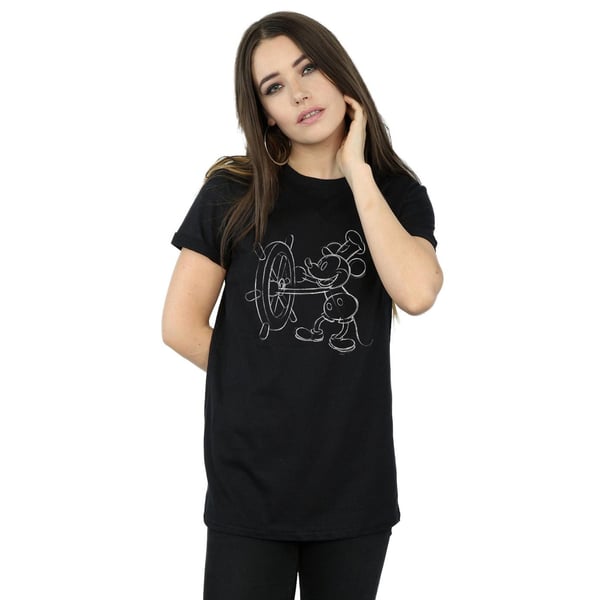 Disney Womens/Ladies Mickey Mouse Steamboat Sketch Cotton Boyfriend T-Shirt