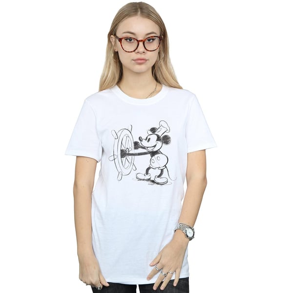 Disney Womens/Ladies Mickey Mouse Steamboat Sketch Cotton Boyfriend T-Shirt