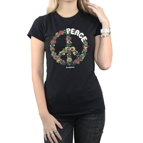 Woodstock Womens/Ladies Floral Peace Cotton T-Shirt