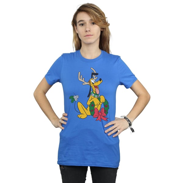 Disney Womens/Ladies Pluto Christmas Reindeer Cotton Boyfriend T-Shirt
