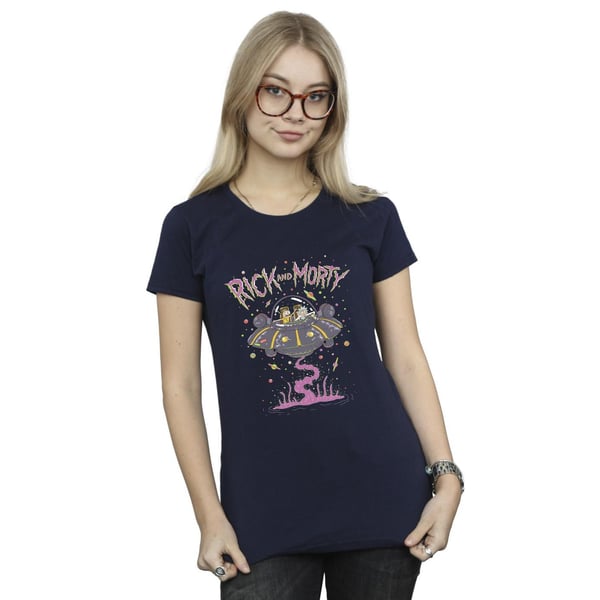Rick And Morty Womens/Ladies Pink Spaceship Cotton T-Shirt