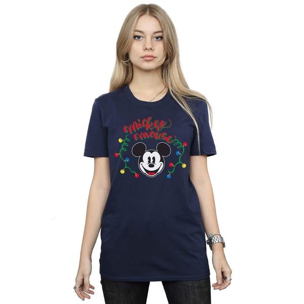 Disney Womens/Ladies Mickey Mouse Christmas Light Bulbs Cotton Boyfriend T-Shirt