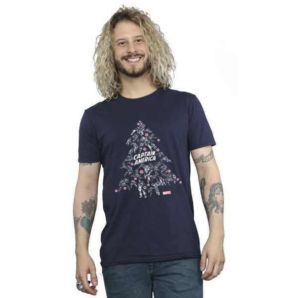 Marvel Mens Captain America Christmas Tree T-Shirt