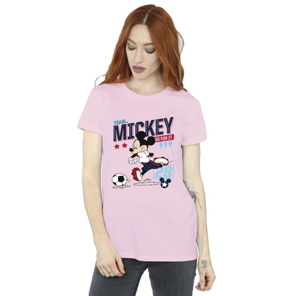 Disney Womens/Ladies Mickey Mouse Team Mickey Football Cotton Boyfriend T-Shirt