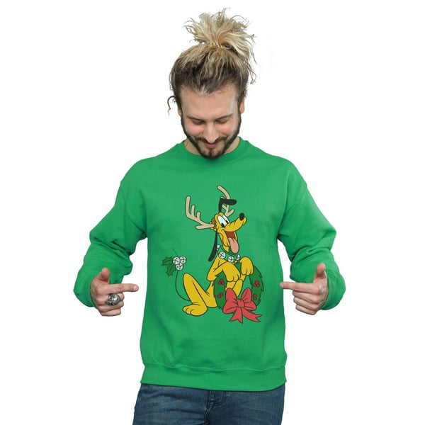 Disney Mens Pluto Christmas Reindeer Sweatshirt