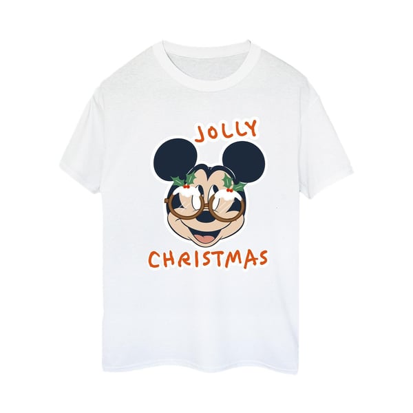 Disney Womens/Ladies Mickey Mouse Jolly Christmas Glasses Cotton Boyfriend T-Shirt