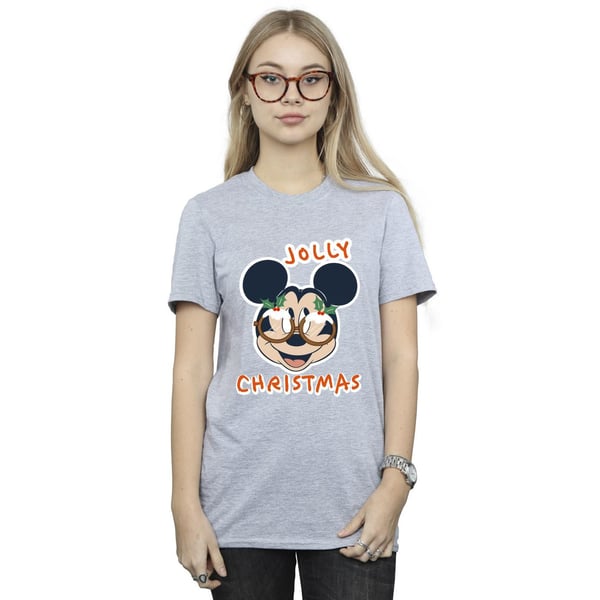 Disney Womens/Ladies Mickey Mouse Jolly Christmas Glasses Cotton Boyfriend T-Shirt