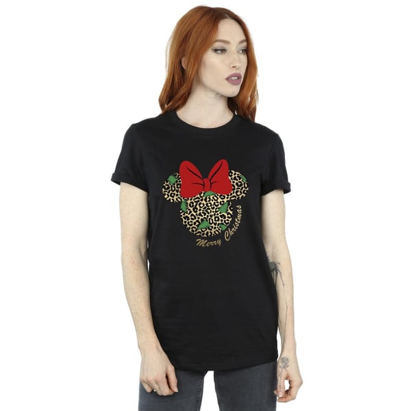 Disney Womens/Ladies Minnie Mouse Leopard Christmas Cotton Boyfriend T-Shirt