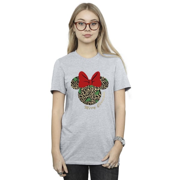 Disney Womens/Ladies Minnie Mouse Leopard Christmas Cotton Boyfriend T-Shirt