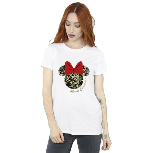 Disney Womens/Ladies Minnie Mouse Leopard Christmas Cotton Boyfriend T-Shirt