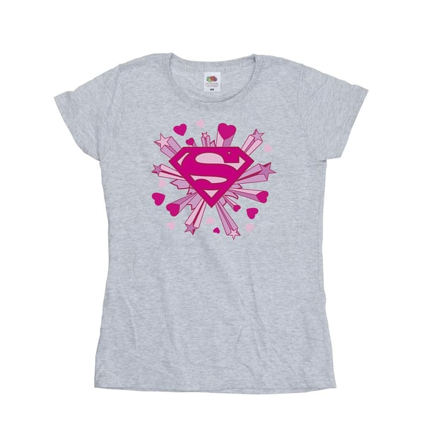 DC Comics Dam/Kvinnor Superman Rosa Hjärtan Och Stjärnor Logotyp Bomulls T-Shirt