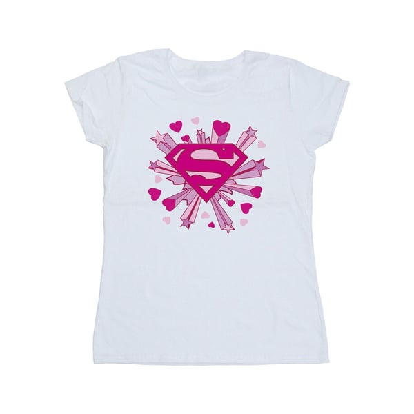 DC Comics Womens/Ladies Superman Pink Hearts And Stars Logo Cotton T-Shirt