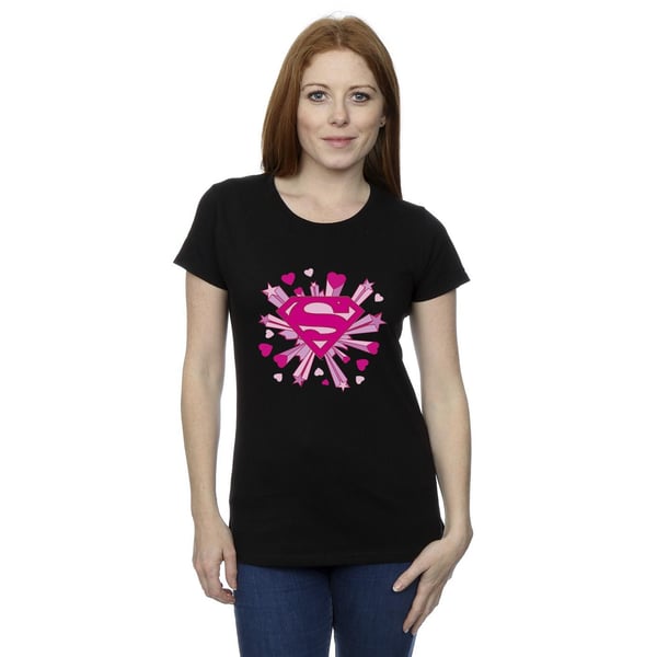 DC Comics Womens/Ladies Superman Pink Hearts And Stars Logo Cotton T-Shirt