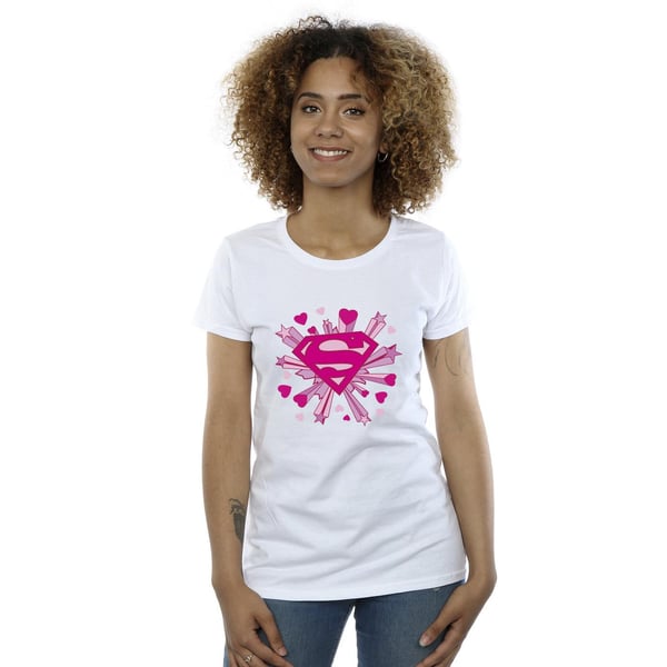 DC Comics Womens/Ladies Superman Pink Hearts And Stars Logo Cotton T-Shirt