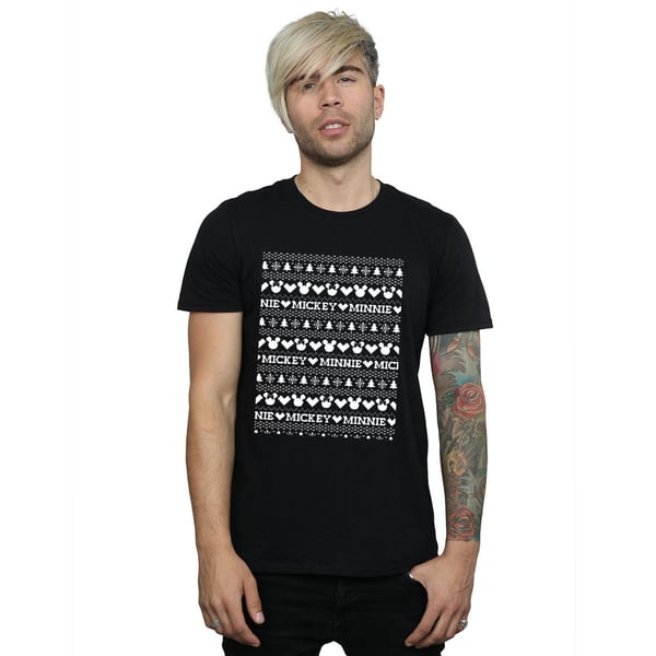 Disney Mens Mickey And Minnie Christmas Fair Isle T-Shirt