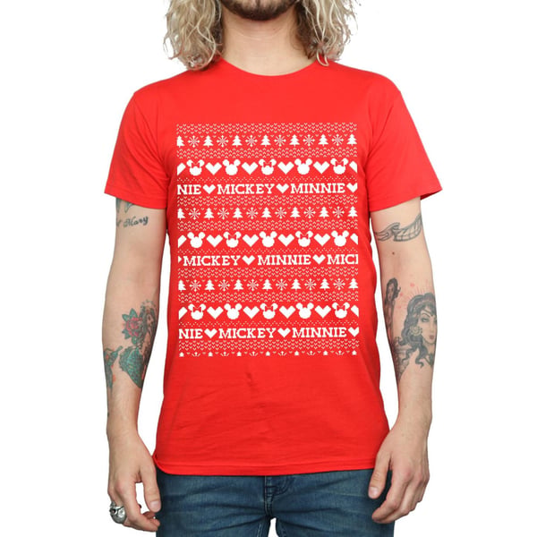 Disney Mens Mickey And Minnie Christmas Fair Isle T-Shirt