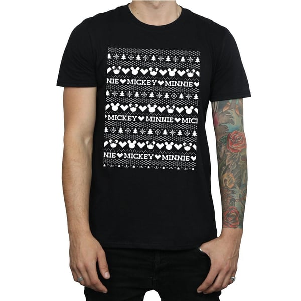 Disney Mens Mickey And Minnie Christmas Fair Isle T-Shirt
