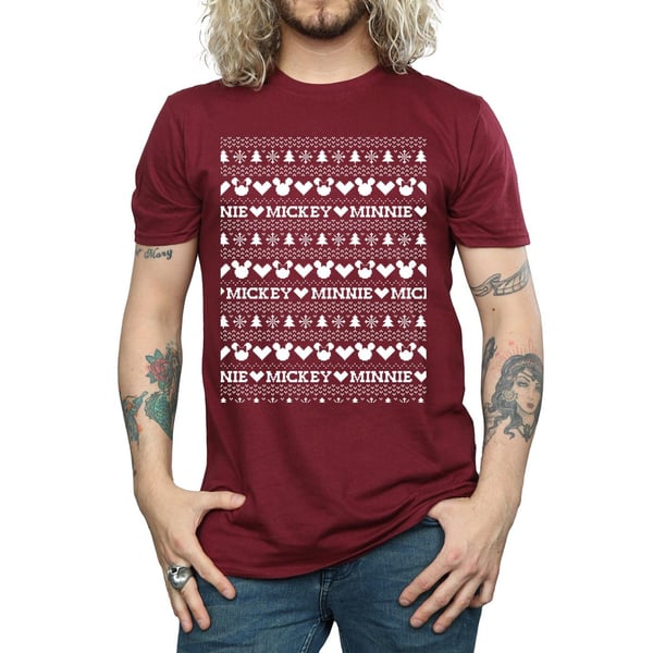 Disney Mens Mickey And Minnie Christmas Fair Isle T-Shirt