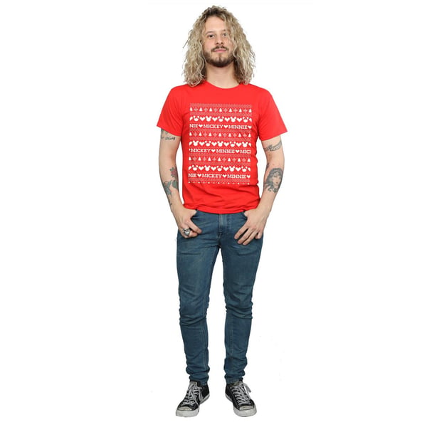 Disney Mens Mickey And Minnie Christmas Fair Isle T-Shirt