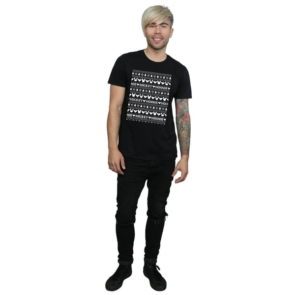 Disney Mens Mickey And Minnie Christmas Fair Isle T-Shirt