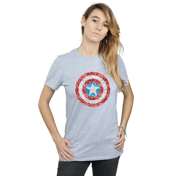 Marvel Womens/Ladies Captain America Pixelated Shield Cotton Boyfriend T-Shirt