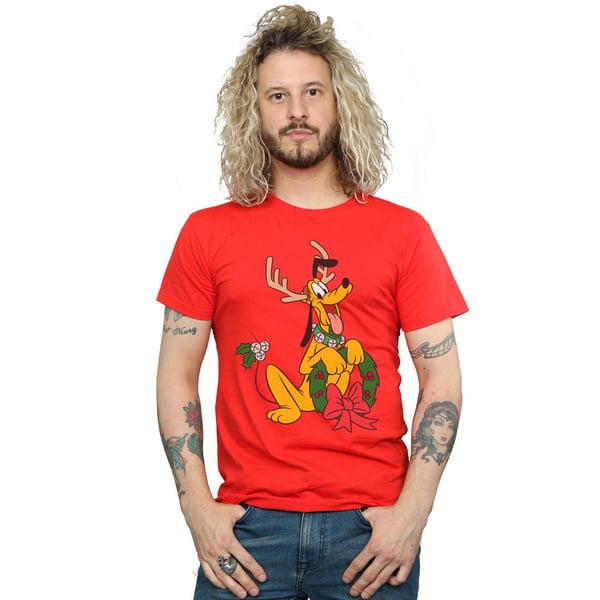 Disney Mens Pluto Christmas Reindeer T-Shirt