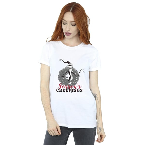 Disney Womens/Ladies The Nightmare Before Christmas Seasons Creepings Wreath Cotton Boyfriend T-Shirt