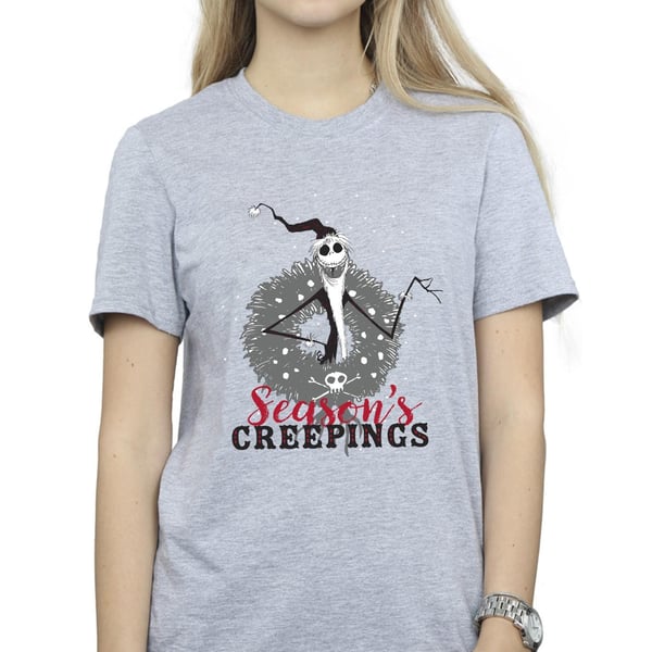 Disney Womens/Ladies The Nightmare Before Christmas Seasons Creepings Wreath Cotton Boyfriend T-Shirt