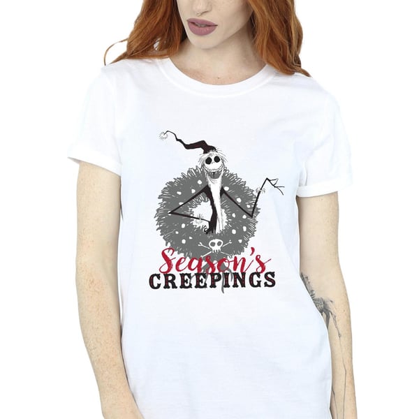 Disney Womens/Ladies The Nightmare Before Christmas Seasons Creepings Wreath Cotton Boyfriend T-Shirt