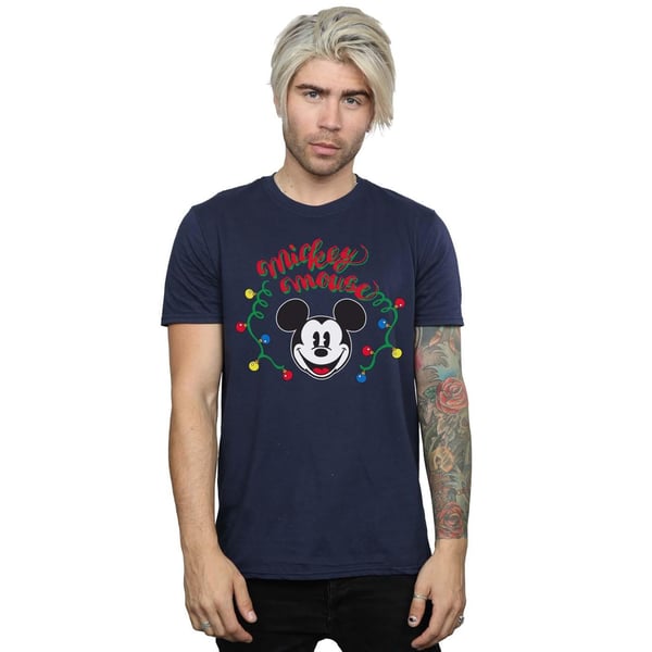 Disney Mens Mickey Mouse Christmas Light Bulbs T-Shirt