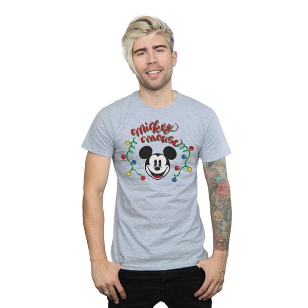 Disney Mens Mickey Mouse Christmas Light Bulbs T-Shirt