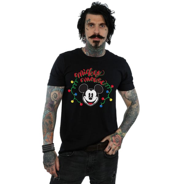 Disney Mens Mickey Mouse Christmas Light Bulbs T-Shirt