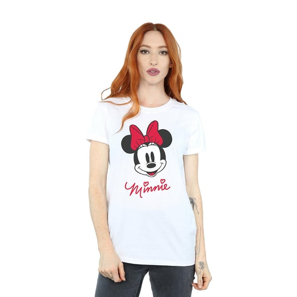 Disney Dam/Dam Minnie Mouse Ansikte Bomull Boyfriend T-shirt