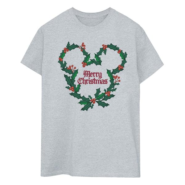 Disney Mens Mickey Mouse Merry Christmas Holly T-Shirt