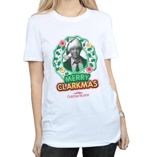National Lampoon´s Christmas Vacation Womens/Ladies Greyscale Clarkmas Cotton Boyfriend T-Shirt