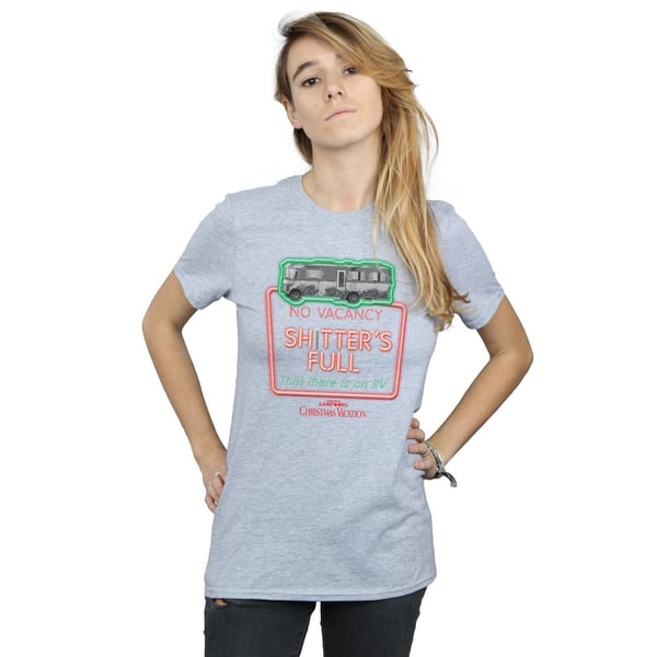 National Lampoon´s Christmas Vacation Womens/Ladies Greyscale No Vacancy Cotton Boyfriend T-Shirt