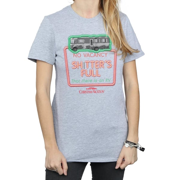 National Lampoon´s Christmas Vacation Womens/Ladies Greyscale No Vacancy Cotton Boyfriend T-Shirt
