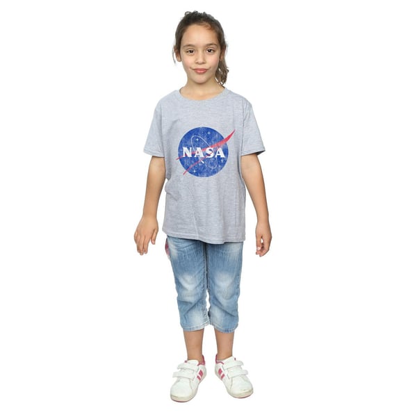 NASA Girls Classic Insignia Logo Distressed Cotton T-Shirt