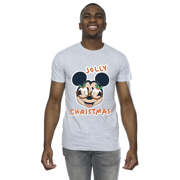 Disney Mens Mickey Mouse Jolly Christmas Glasses T-Shirt