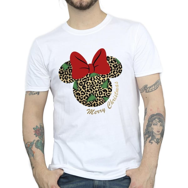 Disney Mens Minnie Mouse Leopard Christmas T-Shirt