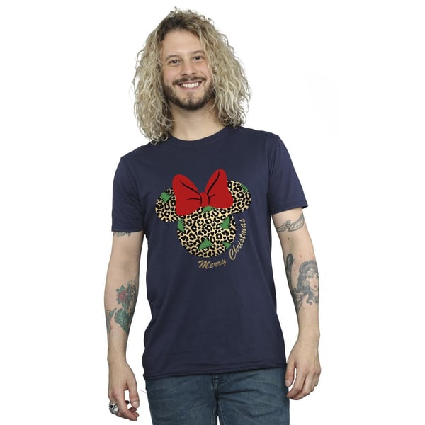 Disney Mens Minnie Mouse Leopard Christmas T-Shirt